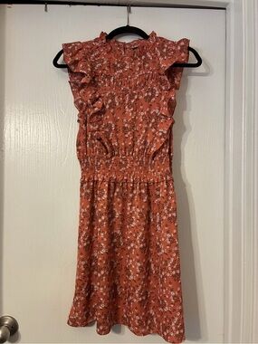 Smocked Waist Floral Midi Dress in Rust